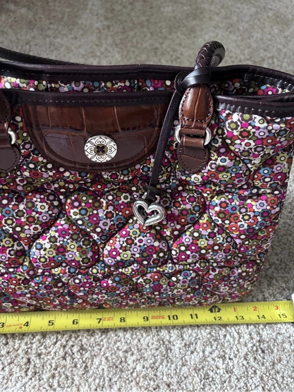Brighton Heart to Heart Floral Quilted Calico tote Bag Leather Handles D773077